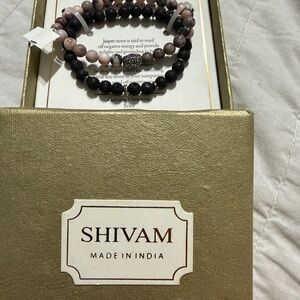 SHIVAM Pink and Black Jasper Beaded Bracelet Set